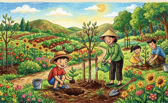 bức tranh trồng cây lan tỏa thông điệp yêu thiên nhiên