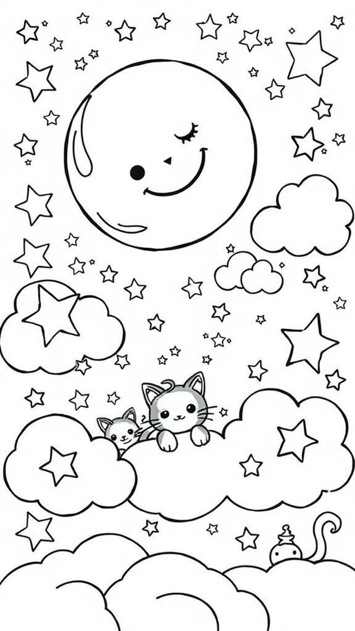 các trang tô màu bầu trời với sao