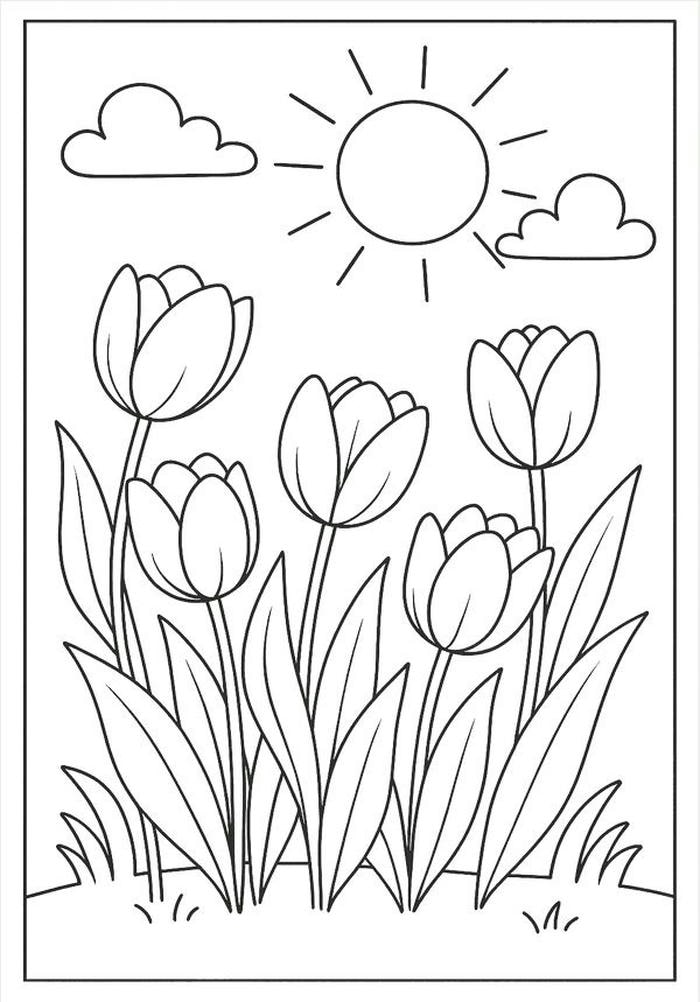 các tranh tô màu hoa tulip cho em