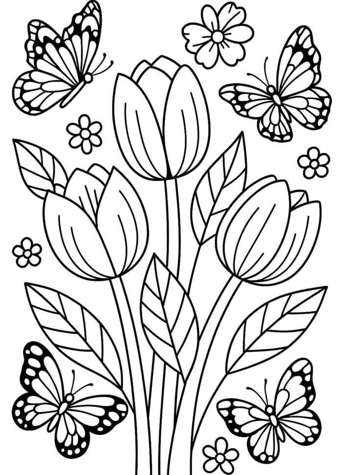 các tranh tô màu tulip 3 bông