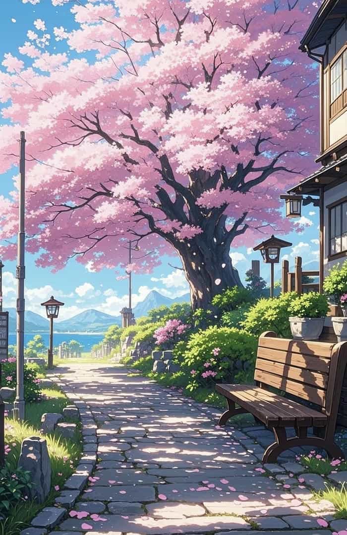 cảnh anime dưới tán anh đào