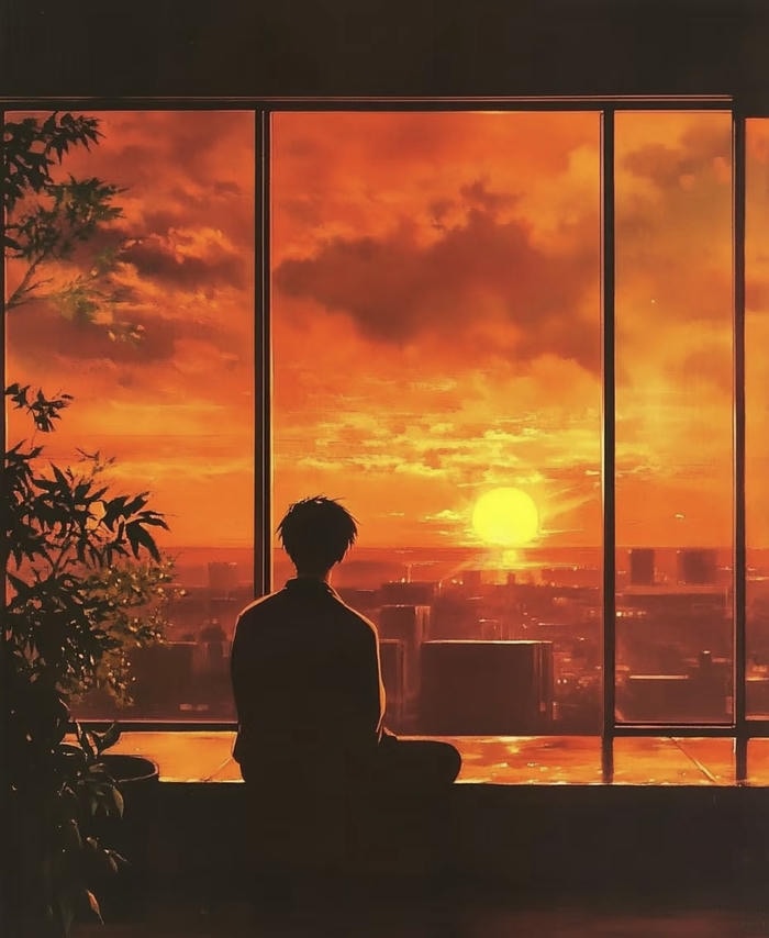 cảnh anime nắng chiều buông