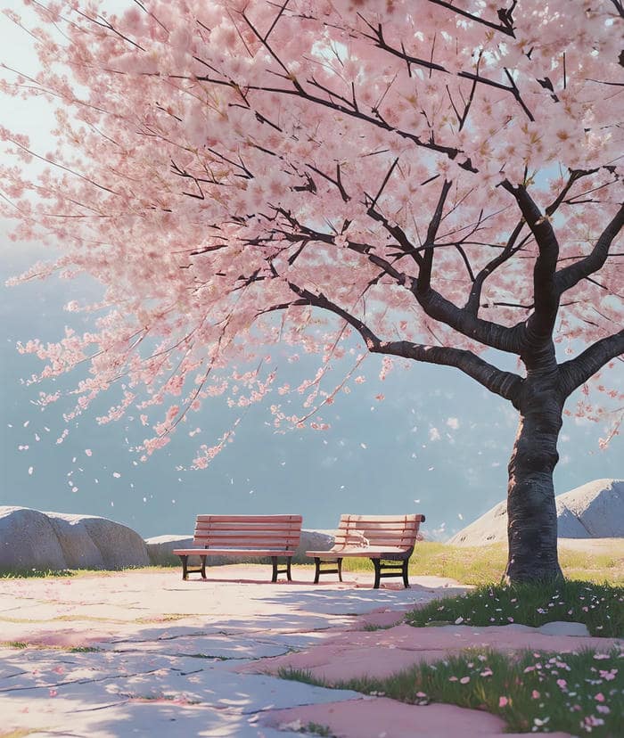 cảnh anime rơi hoa anh đào