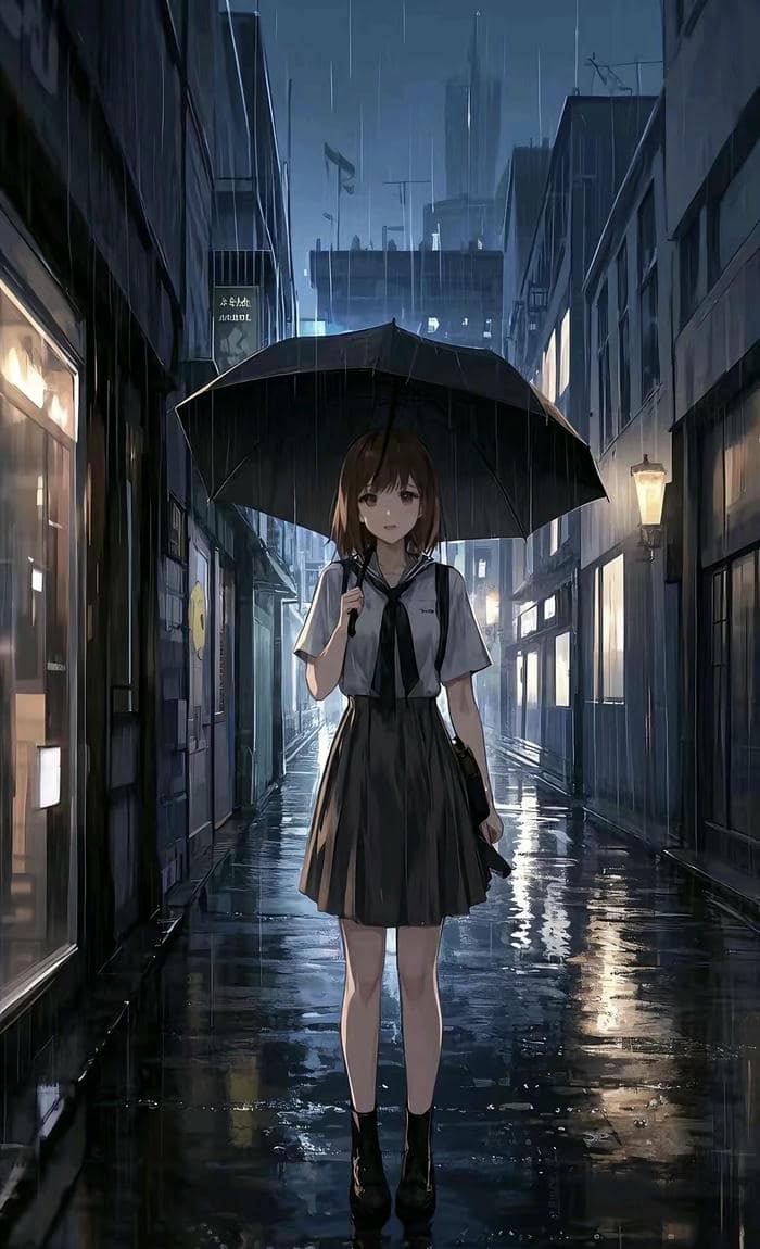 cảnh mưa anime tâm trạng