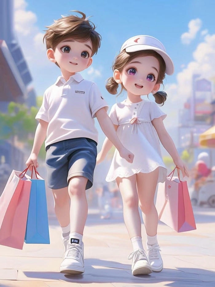 cặp đôi chibi chụp ảnh