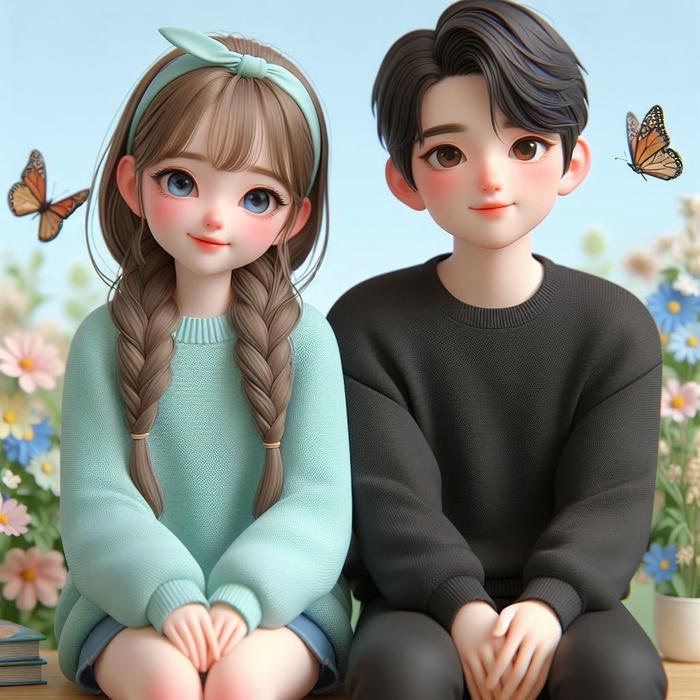 cặp đôi chibi đi picnic