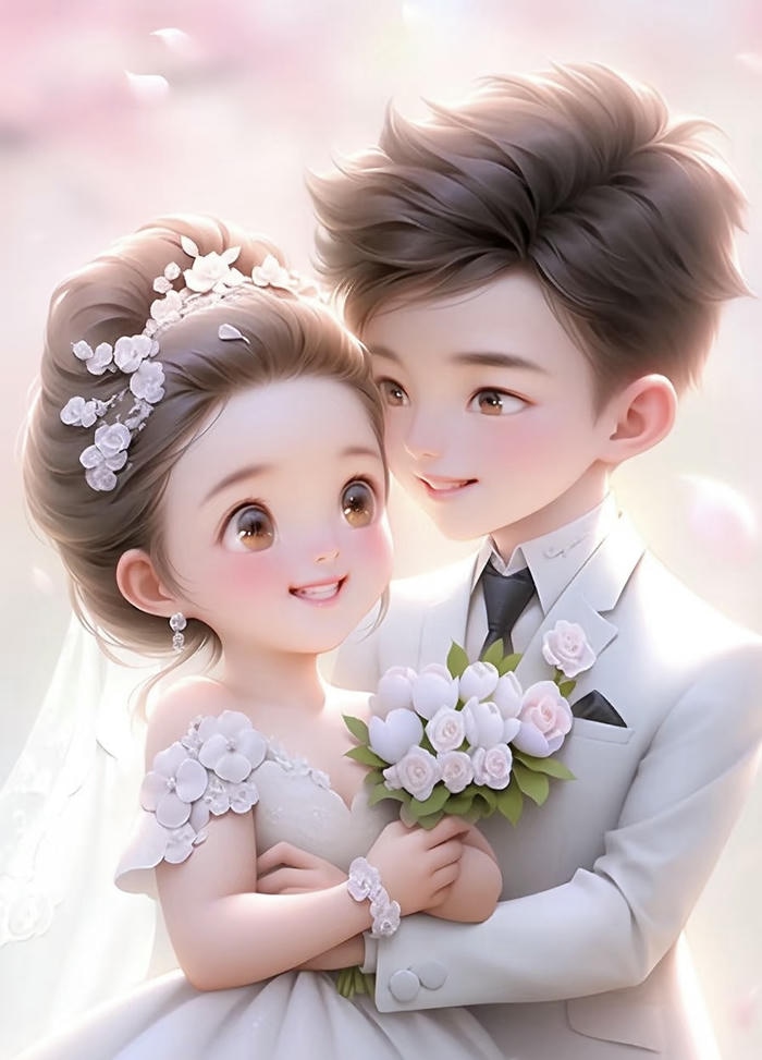 cặp đôi chibi lễ cưới lãng mạn