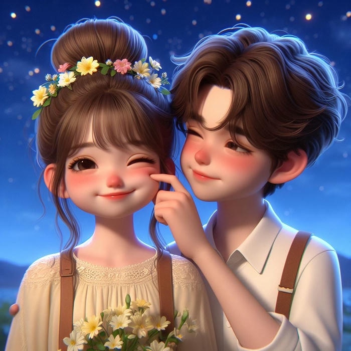 cặp đôi chibi ngồi cạnh nhau