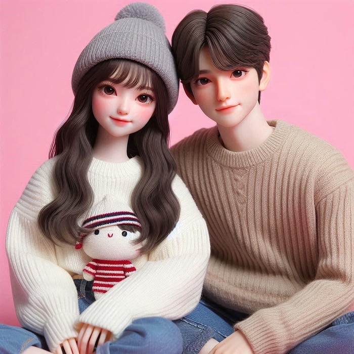 cặp đôi chibi trên ghế đá