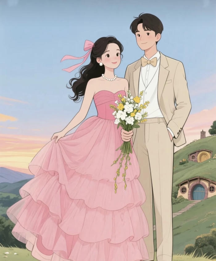 cặp đôi chibi tươi cười