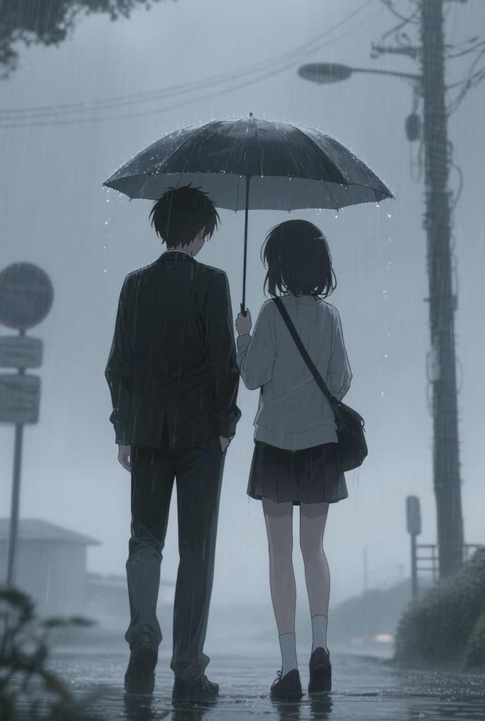 chàng trai anime mưa buồn