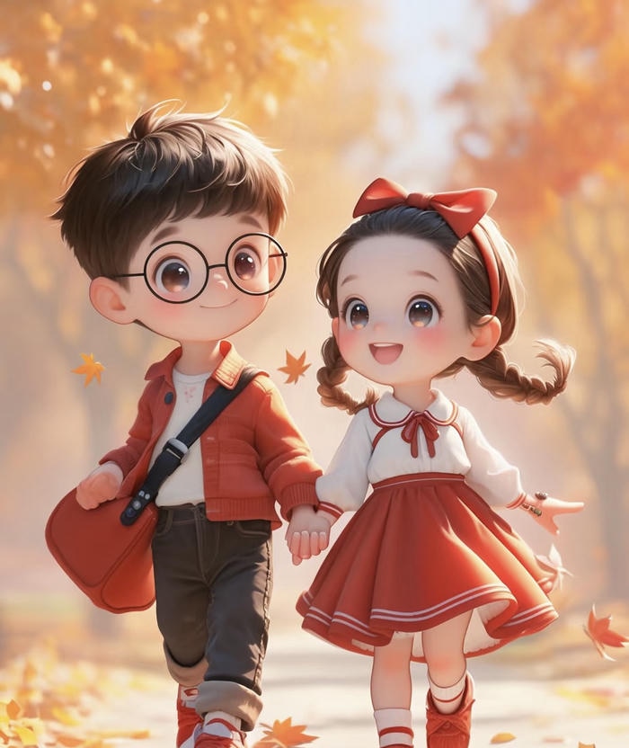 chibi cặp đôi đi dạo