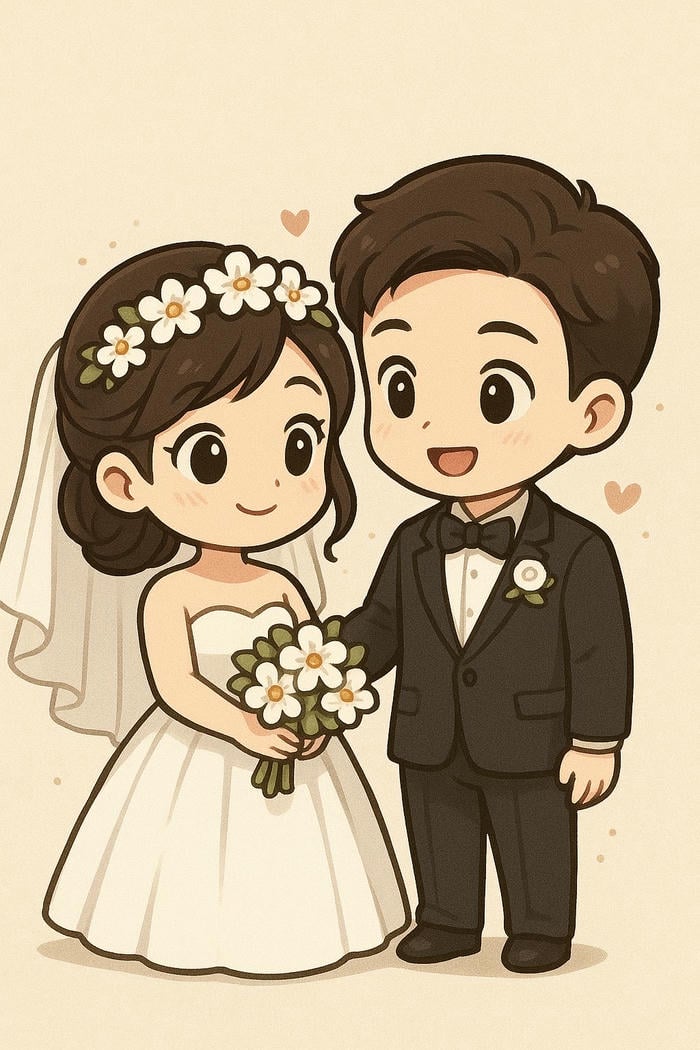 chibi cô dâu chú rể nắm tay