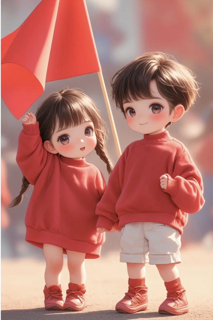 chibi đôi ngồi bên nhau