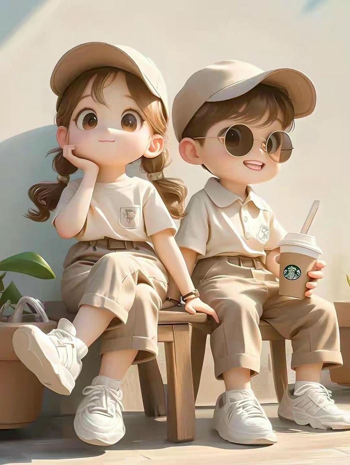 chibi đôi trẻ cười tươi