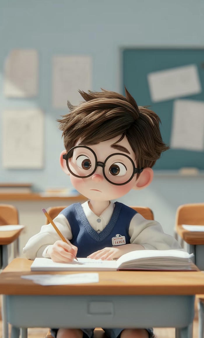 chibi học sinh ngồi học