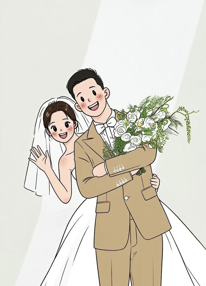 cô dâu chú rể chibi cười tươi