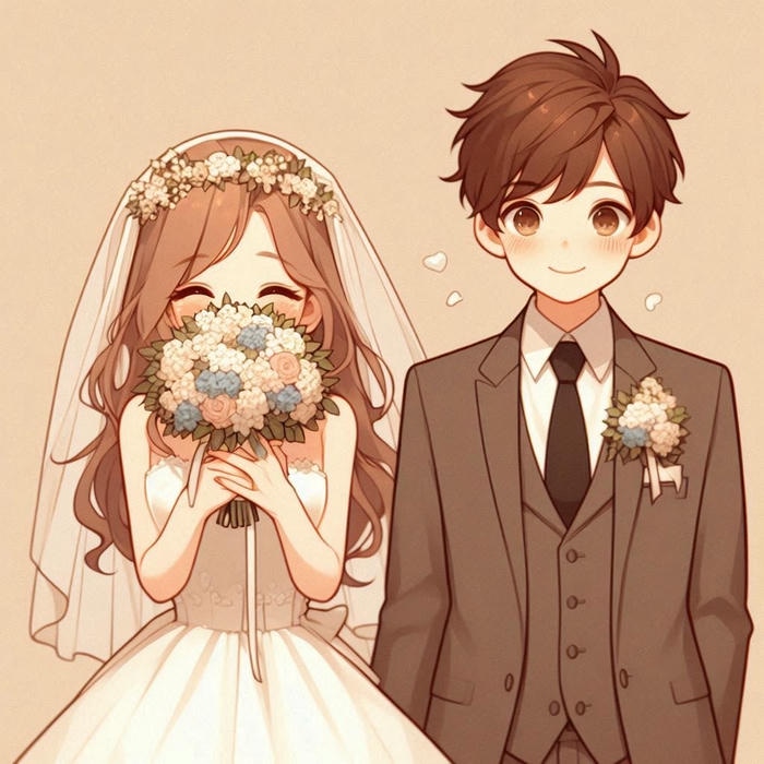 cô dâu chú rể chibi hạnh phúc