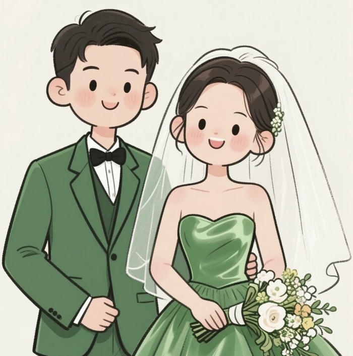 cô dâu chú rể chibi mùa xuân