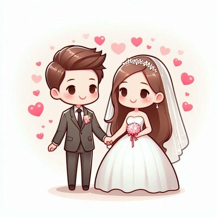 cô dâu chú rể chibi nắm tay