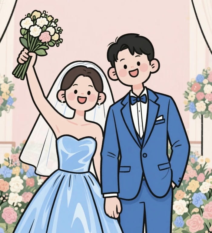 cô dâu chú rể chibi vui vẻ