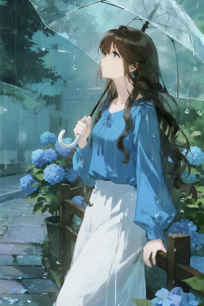 cô gái anime mưa buồn