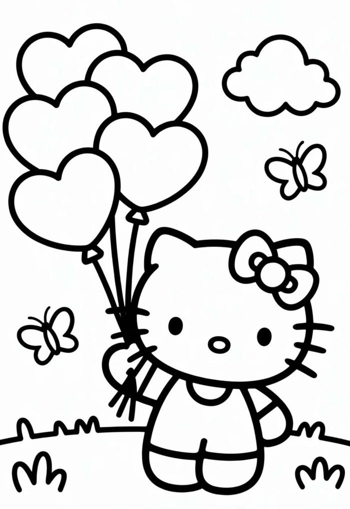 hello kitty cầm bóng tô màu