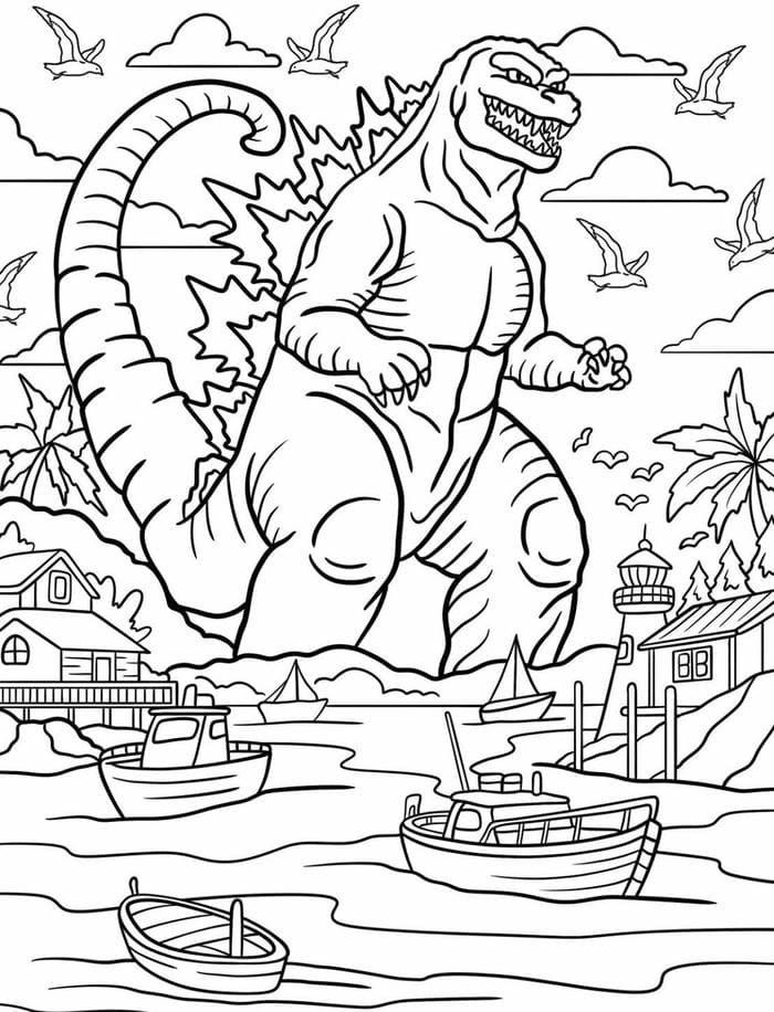 hình ảnh godzilla bản vẽ dùng tô màu