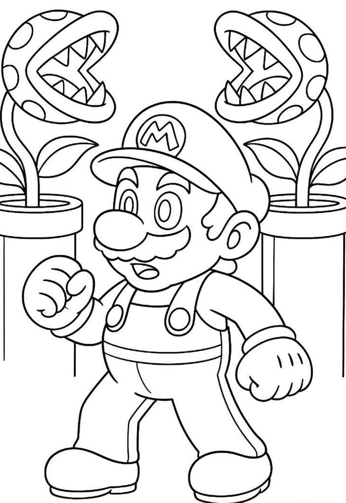 hình ảnh mario tranh vẽ phẳng để tô
