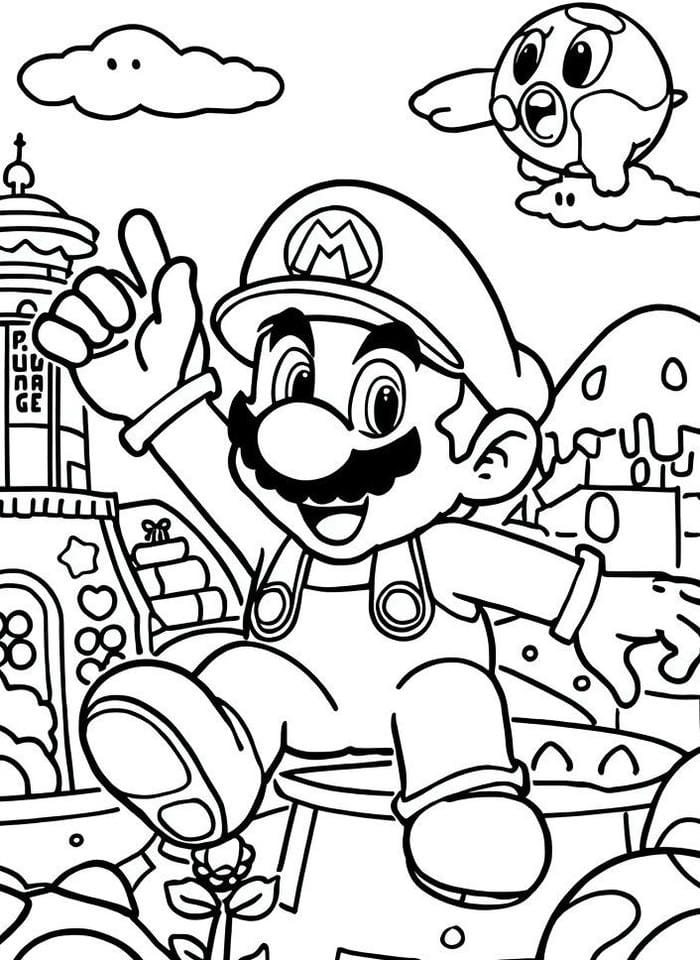 hình ảnh nhân vật mario trong tranh tô màu