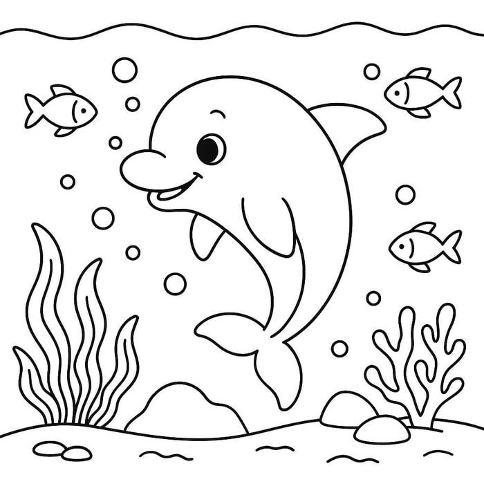 hình ảnh tô màu con cá heo dễ thương