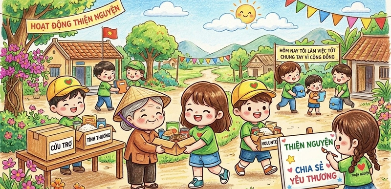 hình ảnh tranh vẽ làm từ thiện giúp đỡ cộng đồng