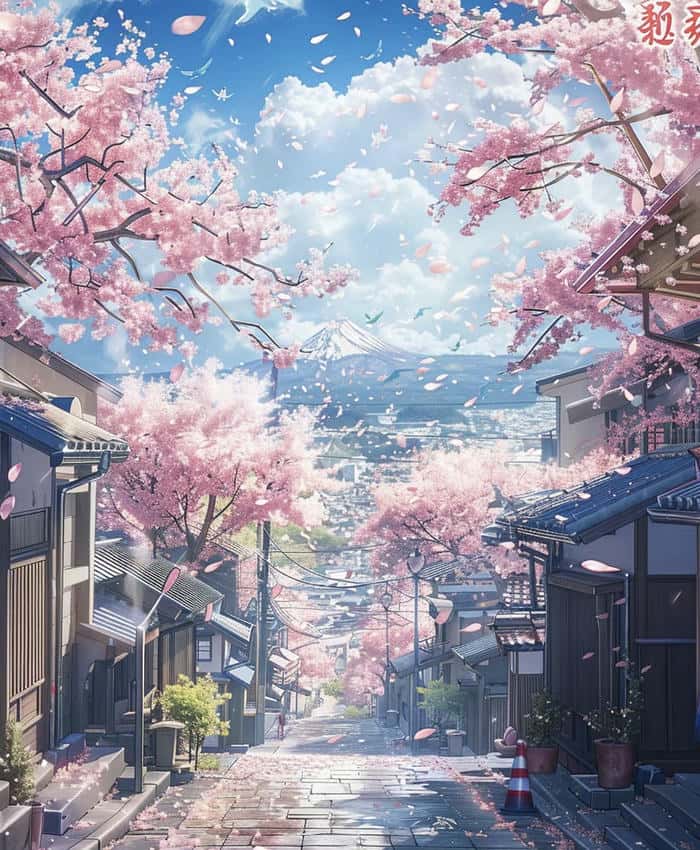 hình anime đường anh đào hồng