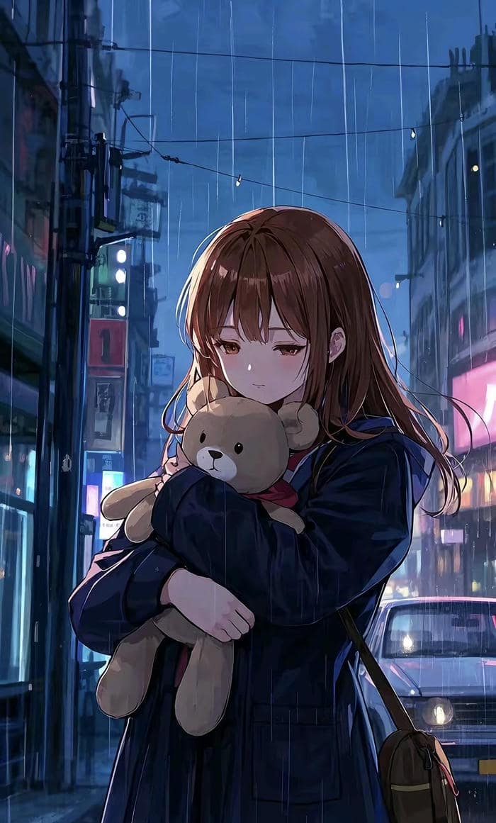 hình anime mưa cô đơn