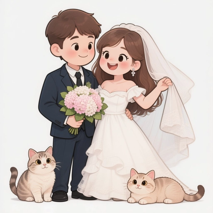 hình cô dâu chú rể chibi dễ thương đáng yêu nhất