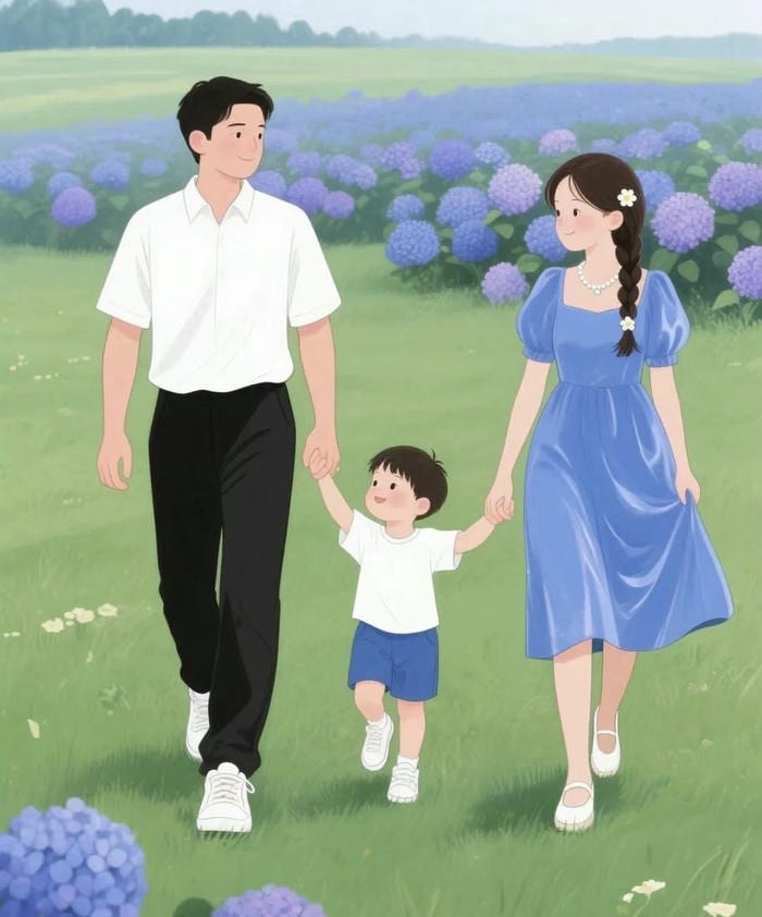 hình gia đình chibi đáng yêu dễ mến