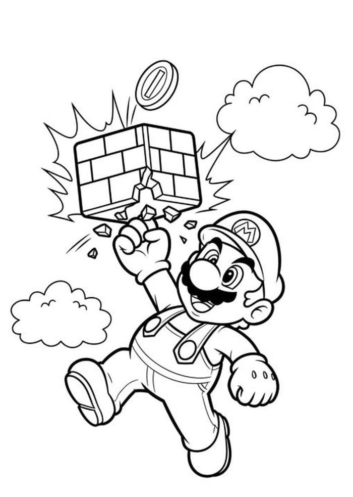 hình mario tranh minh họa chưa màu để tô