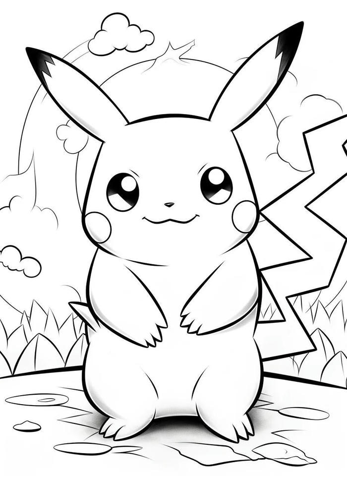 hình pikachu đứng thẳng để tô