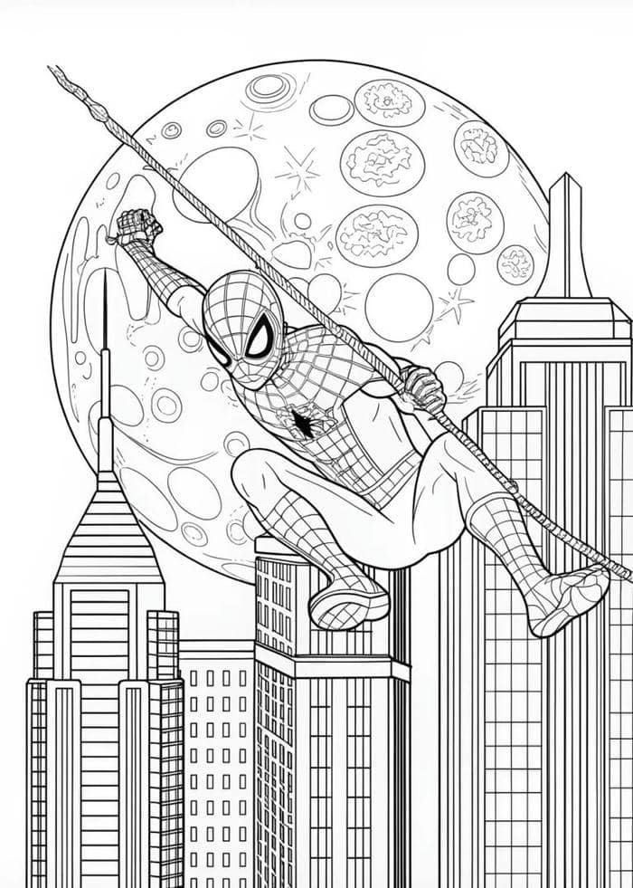 hình spider man đang đu tơ để tô