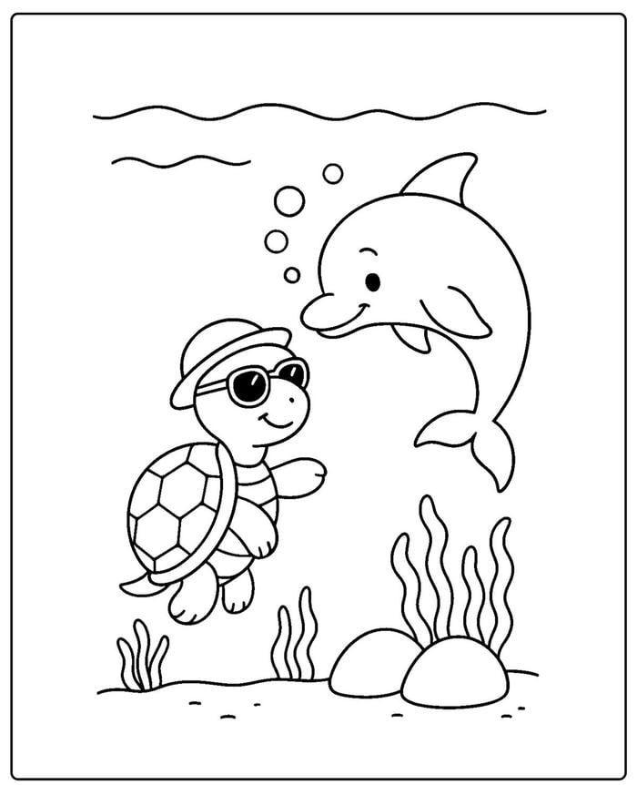 hình tô màu con cá heo vui nhộn xinh xắn