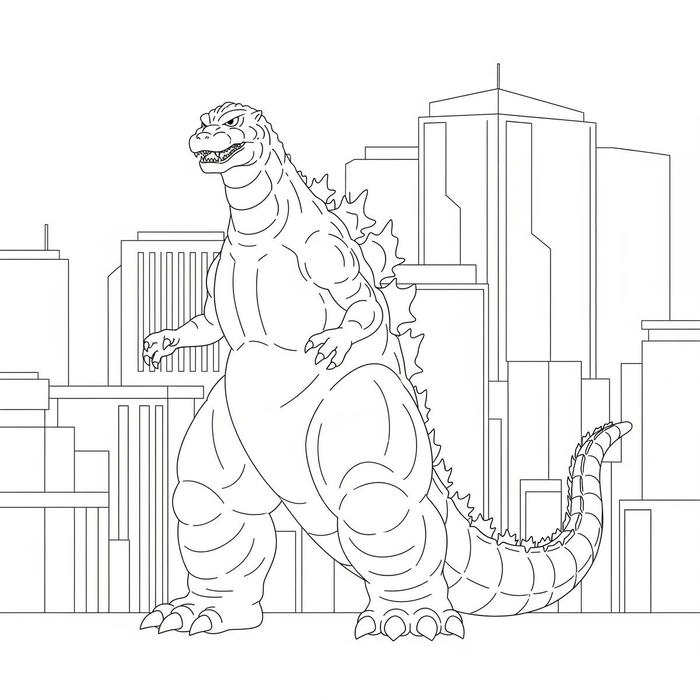 hình tô màu godzilla chiến đấu thành phố