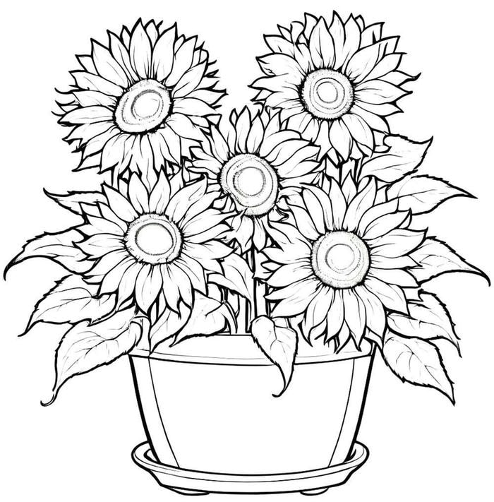hình tô màu hướng dương đẹp trong chậu