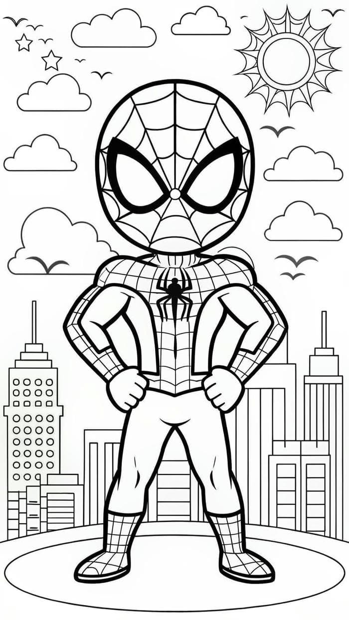 hình tô màu nét spider man toàn thân