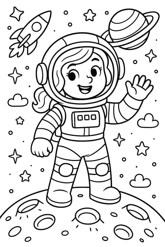 hình tô màu phi hành gia ngoài không gian