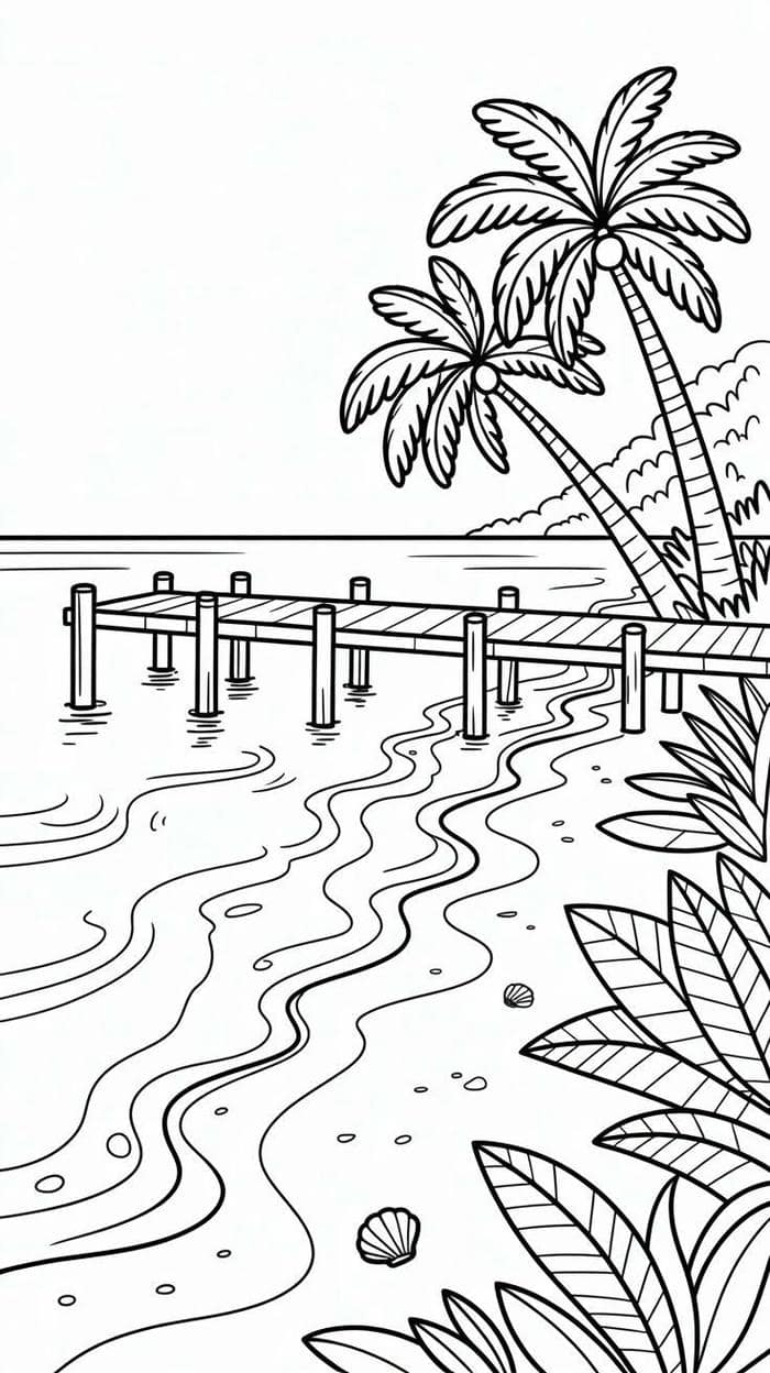 hình tô màu phong cảnh trên bờ biển đẹp