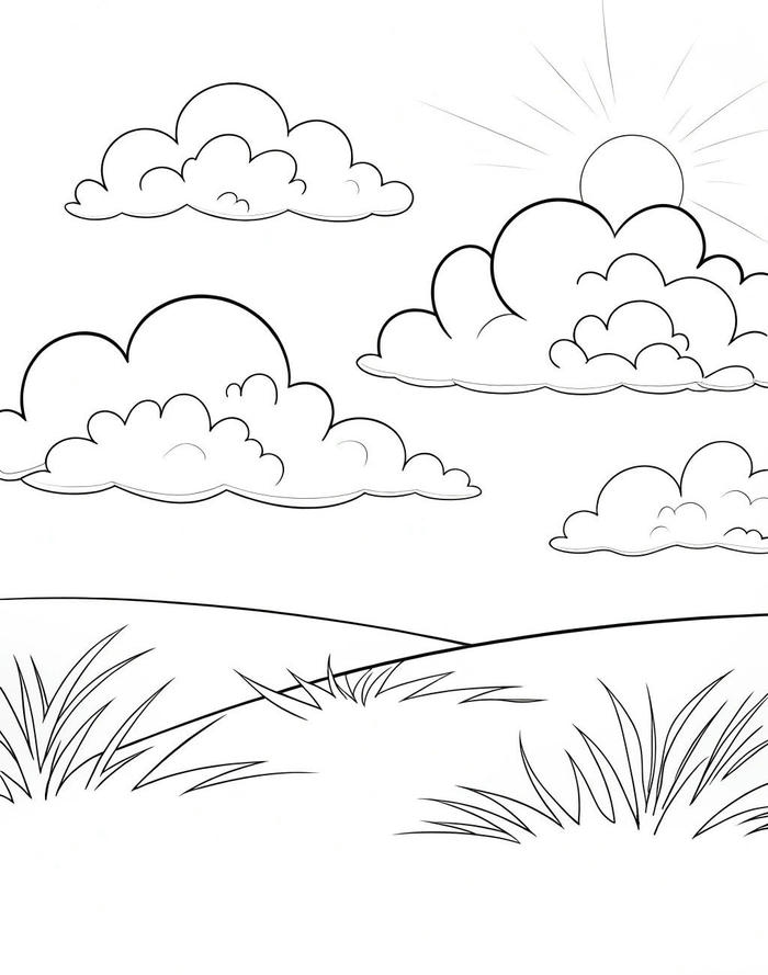 hình tranh tô màu đám mây đơn giản cho bé