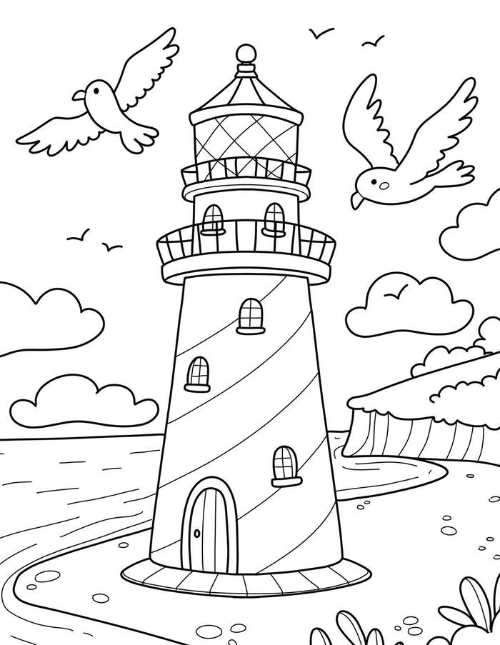 hình tranh tô màu phong cảnh ngọn hải đăng