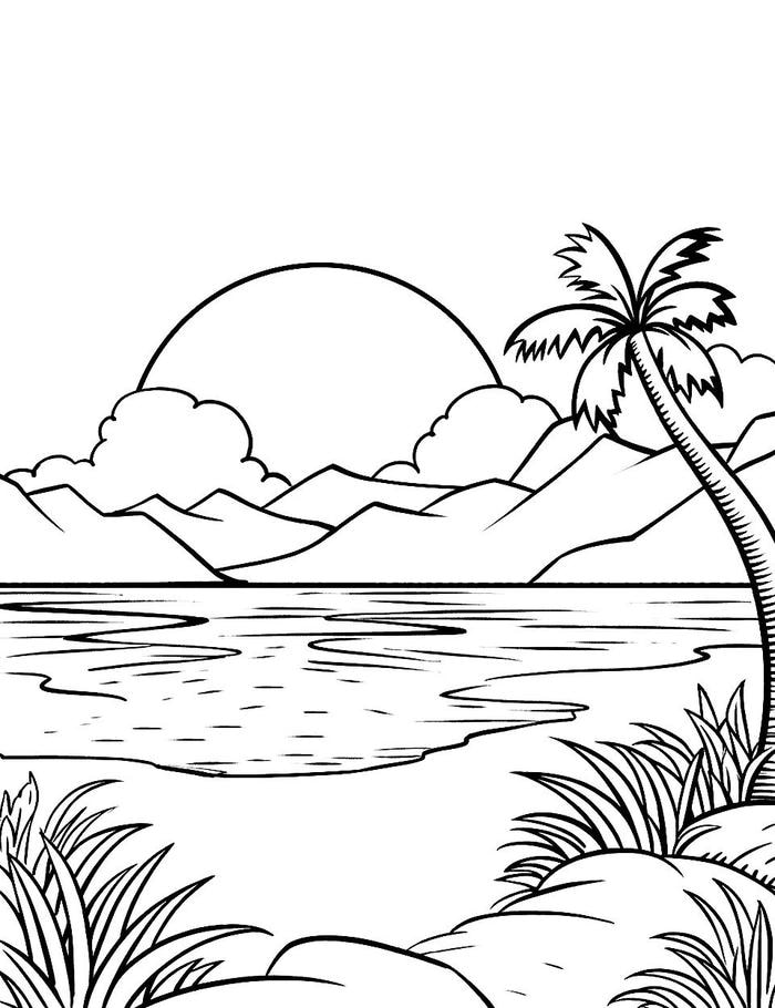 hình vẽ cảnh biển hình lớn dễ tô