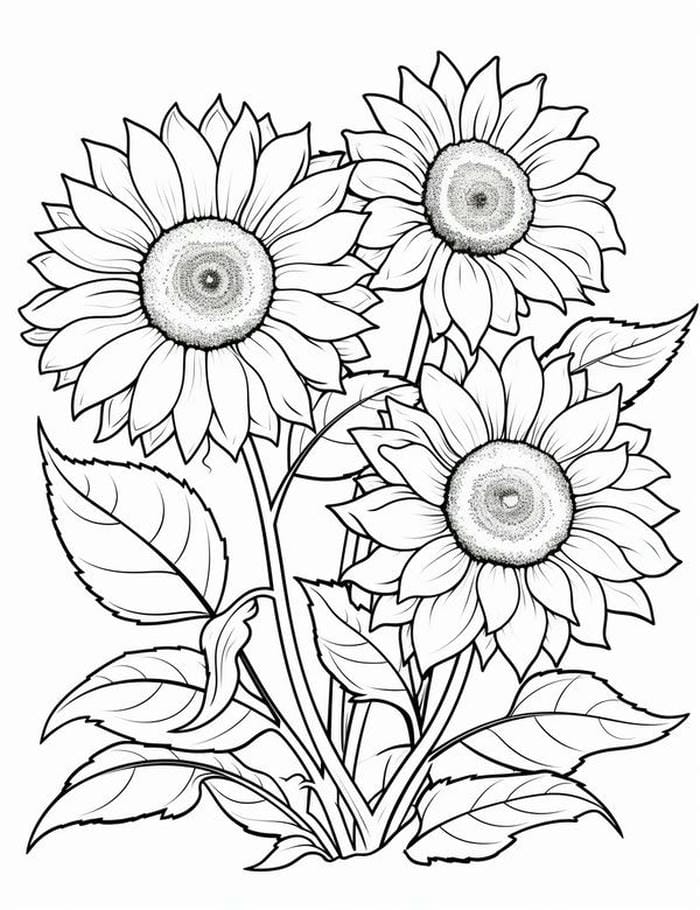 hình vẽ hướng dương dễ tô màu