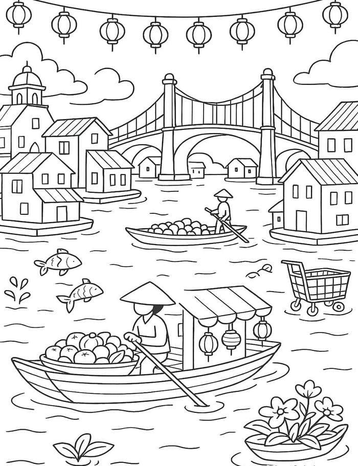 hình vẽ phong cảnh đồng quê dễ tô